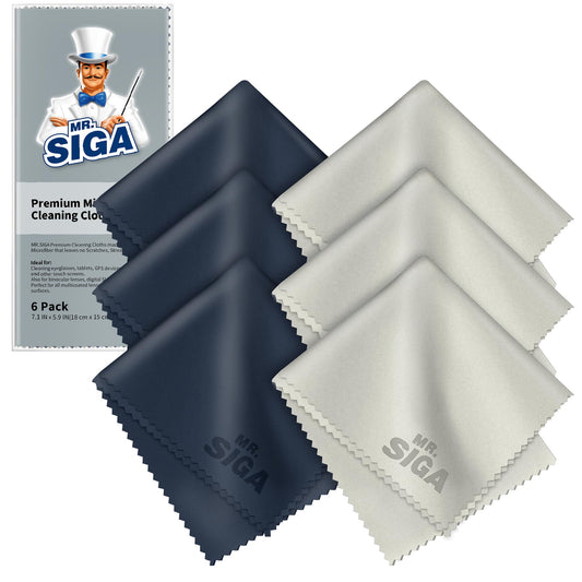 Mikrofaser Reinigungstücher für Brillen, Bildschirme & Gläser, 6er Pack, 15 x 18 cm, Marine/Grau
