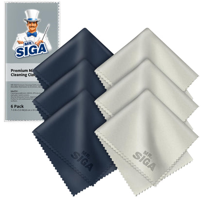 Mikrofaser Reinigungstücher für Brillen, Bildschirme & Gläser, 6er Pack, 15 x 18 cm, Marine/Grau